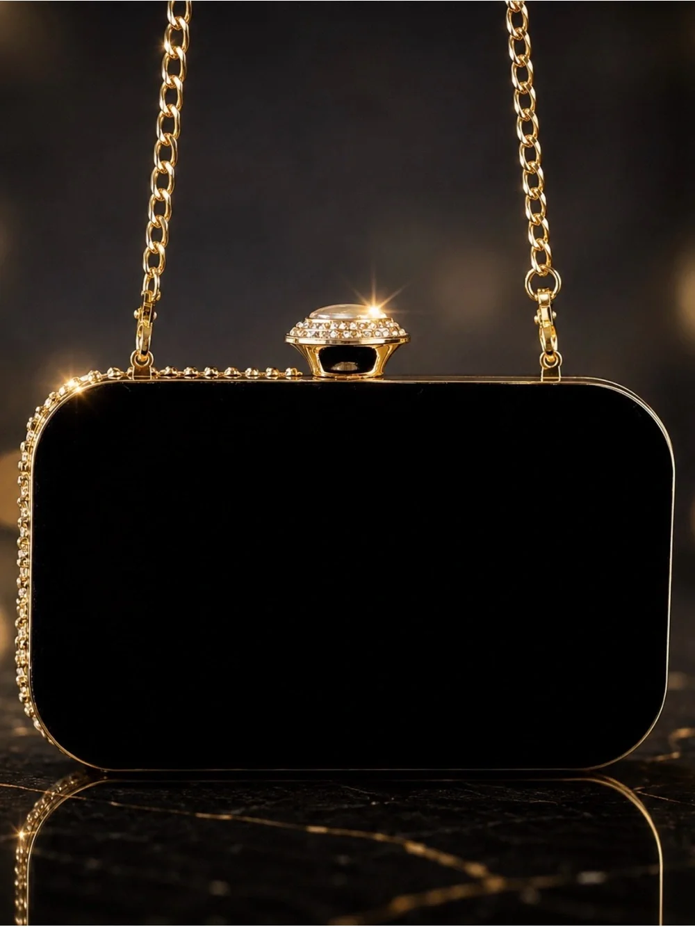 GG BLACK VELVET SWAROSKI CRYSTALS CROSSBODY-CLUTCH NO BRAND
